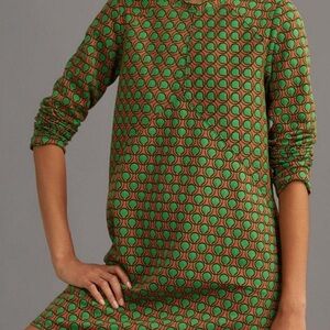 Maeve by Anthropologie Green and Orange Geometric Print Shift Dress